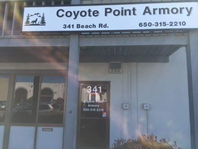 Coyote Point Armory building and shop sign